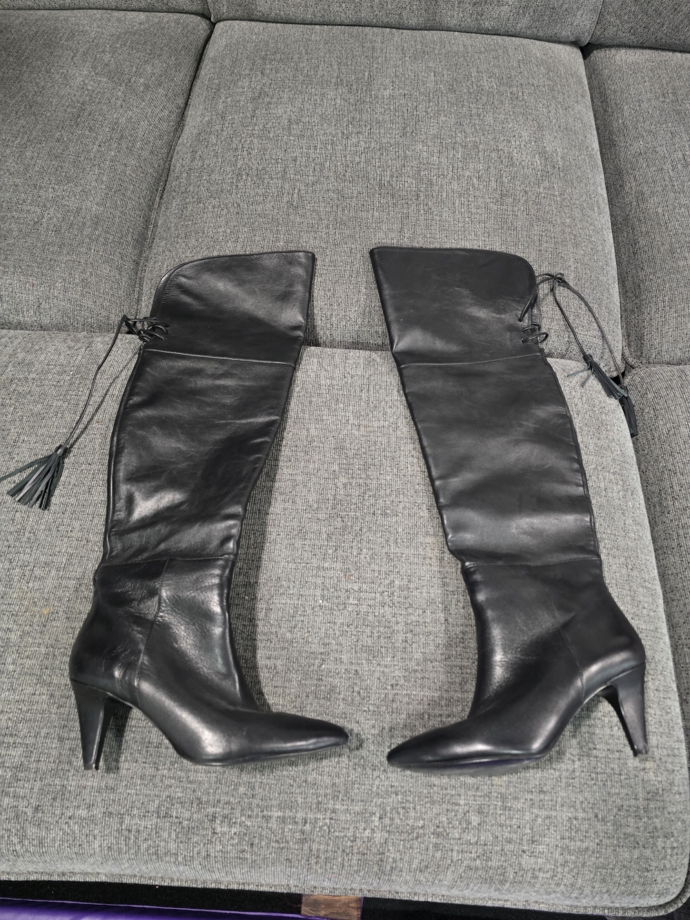 Nine West Black Leather Over-the-Knee Pointed Toe Heeled Boots
